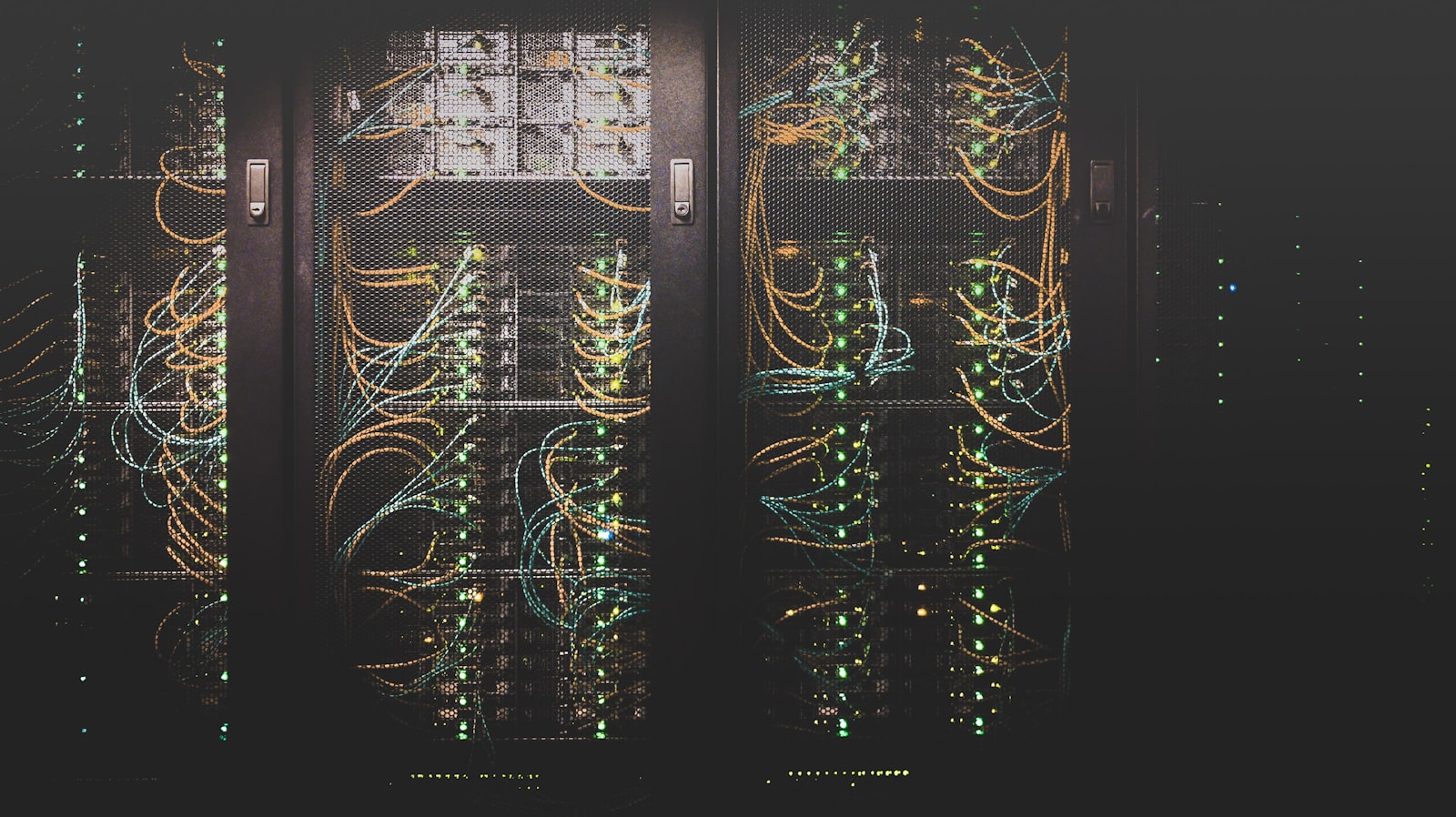 Data center server racks with status lights