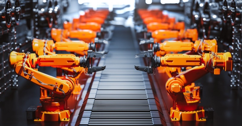 Engineer working with industrial automation equipment
